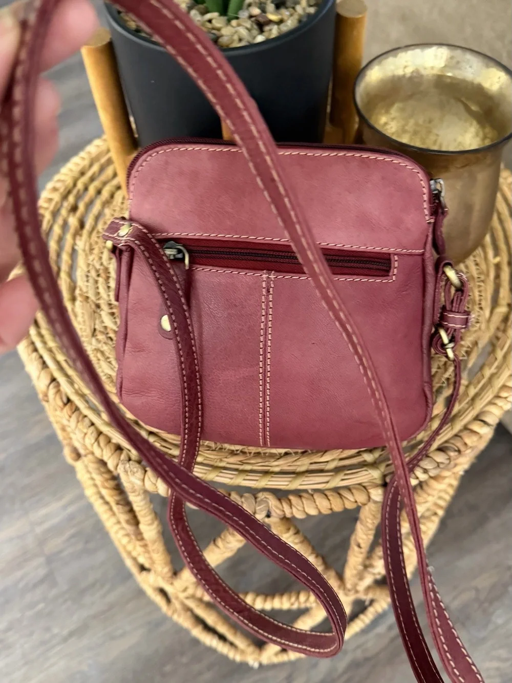 Vintage Burgundy Genuine Leather Crossbody Bag Boho Shoulder Purse Made in India